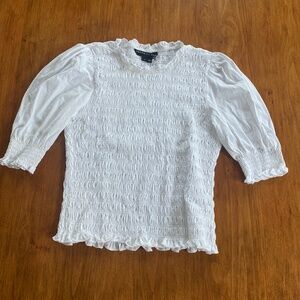 Veronica Beard White Smocked Short Sleeve Top